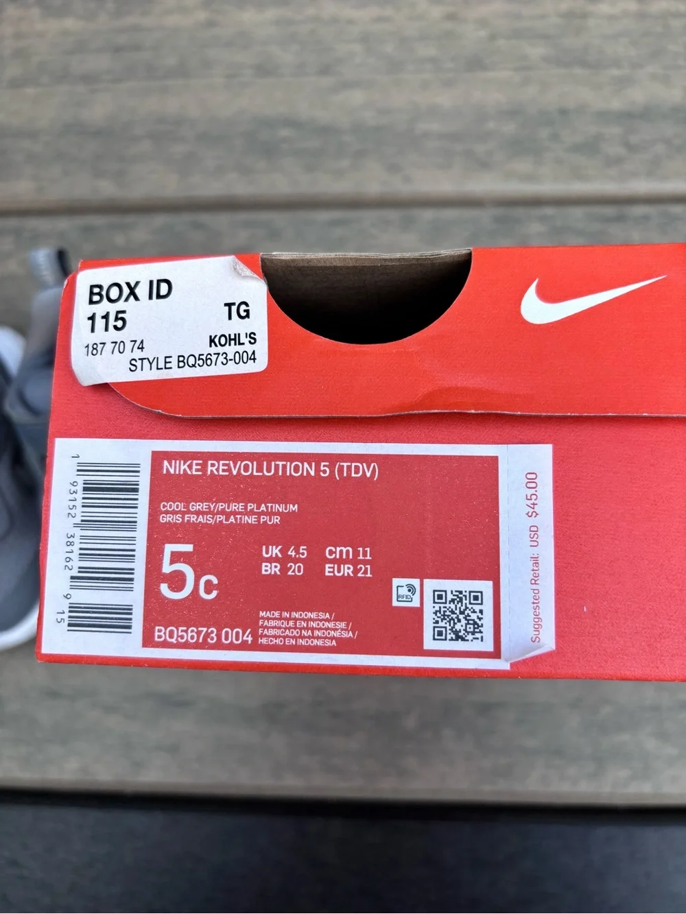Nike Revolution 5 Toddler Shoes Box - Cool Grey / Pure Platinum
